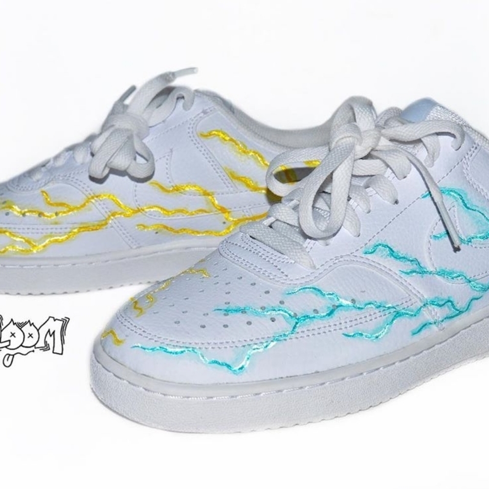 White Custom Blue and Yellow Lighting Nike AF1s